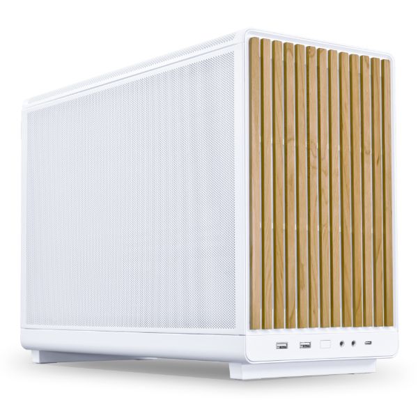 Lian Li A3-mATX White Wood Edition Micro-ATX-Gehäuse mit weißem Mesh-Korpus und Holzfront